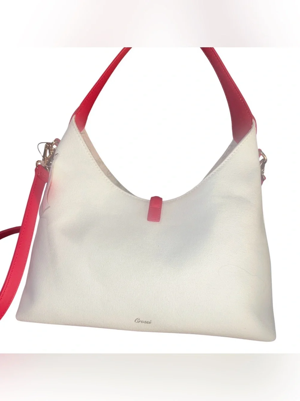 Crossi Cream and Pink Two-Tone Leather Hobo with Detachable Strap